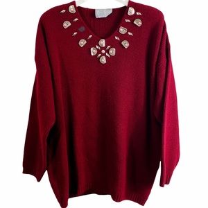 Cover Charge Vintage Women Burgundy V Neck Sweater